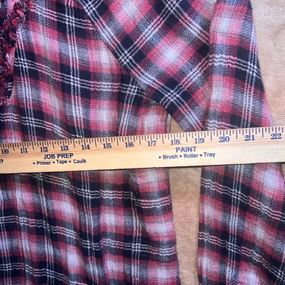 Nine West Women Small Red Black Plaid‎ Ruffle Long Sleeve Pull Over Top (T) - Picture 5 of 8